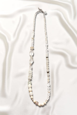 CRYSTAL QUARTZ AND OXIDIZED STERLING SILVER WHITE AND RED ARROW NECKLACE