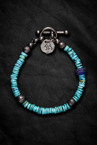 THICK LAYERED TURQUOISE AND BLUE OXIDIZED STERLING SILVER BRACELET