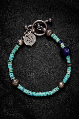LAYERED TURQUOISE AND BLUE OXIDIZED STERLING SILVER BRACELET