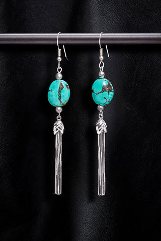 MODERN TURQUOISE AND STERLING SILVER TASSEL EARRINGS