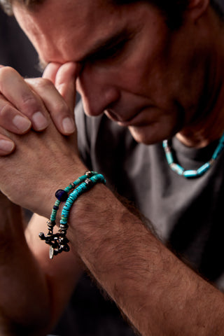 LAYERED TURQUOISE AND BLUE OXIDIZED STERLING SILVER BRACELET