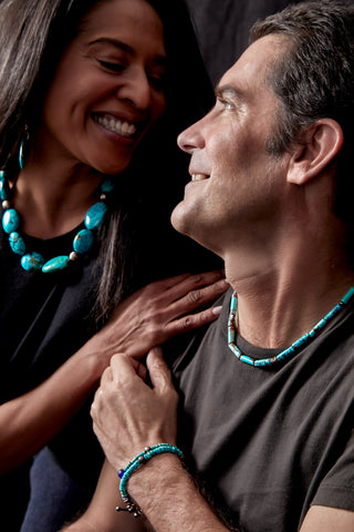 DEEP BLUE TURQUOISE CYLINDER CHOKER NECKLACE