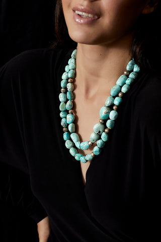 SOFT BLUE TURQUOISE DOUBLE STRAND NECKLACE