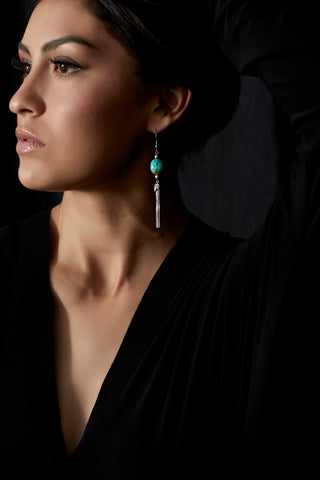 MODERN TURQUOISE AND STERLING SILVER TASSEL EARRINGS