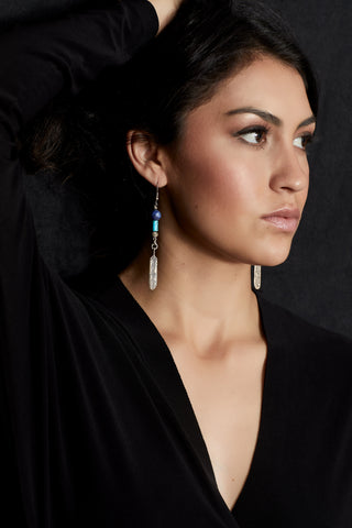 LAPIS AND TURQUOISE WITH STERLING SILVER FEATHER EARRINGS