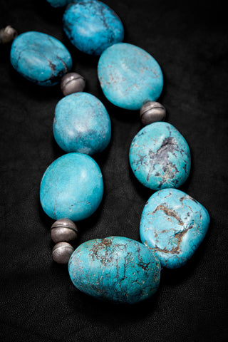LONG BOLD TURQUOISE BLUE STONE NECKLACE