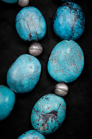 LONG BOLD TURQUOISE BLUE STONE NECKLACE