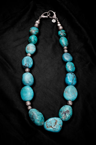LONG BOLD TURQUOISE BLUE STONE NECKLACE