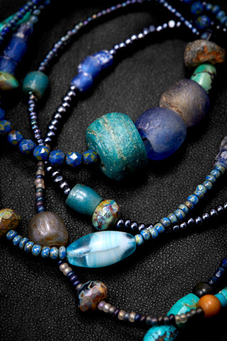 EXTRA LONG TURQUOISE AND INDIGO WORLD NECKLACE
