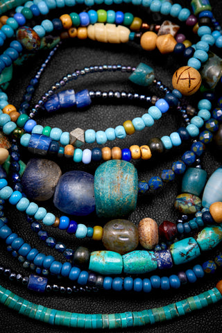EXTRA LONG TURQUOISE AND INDIGO WORLD NECKLACE