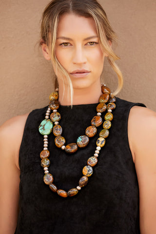 DEEP BROWN-OCHRE TURQUOISE NECKLACE