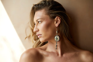 LONG STERLING SILVER BEAD WITH VINTAGE STERLING SILVER AND TURQUOISE CONCHO EARRINGS