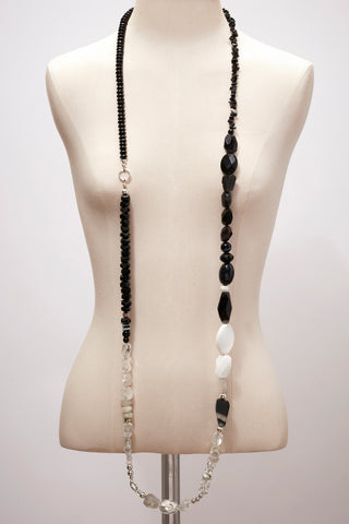 EXTRA LONG BLACK AND WHITE TUXEDO WRAP AROUND NECKLACE