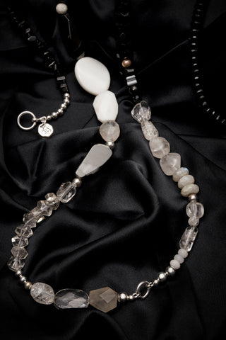 EXTRA LONG BLACK AND WHITE TUXEDO WRAP AROUND NECKLACE