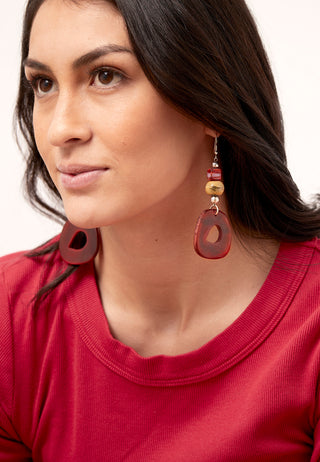 RED GEOMETRIC HOOP EARRINGS