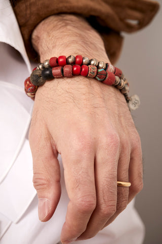 OXIDIZED STERLING SILVER AND SHADES OF RED BRACELET